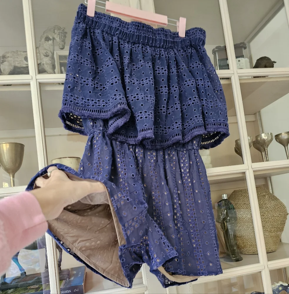 Anthropologie Romper Womens Small Blue Ranna Gill Tiered Ruffle Layered Boho - Picture 7 of 16